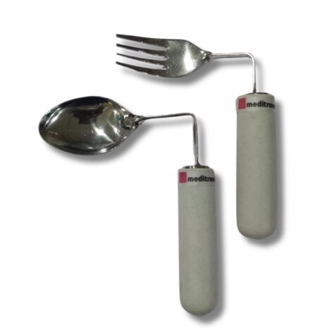 MEDITROVE Adaptive Utensils Elderly Right Handed Anti Shake Eating Utensils Self-feeding Learning Bendable Easy-to-Grip Handles (Bent Spoon & Fork)