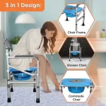 Vissco - 3 in 1 Foldable Commode Shower Chair | Bath Aid with Washable Backrest - Without Castor (Grey) - Image 4