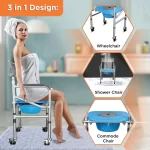 Vissco - 3 in 1 Foldable Commode Shower Chair | Bath Aid with Washable Backrest - With Castor (Grey) - Image 6