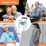 Vissco - 3 in 1 Foldable Commode Shower Chair | Bath Aid with Washable Backrest - With Castor (Grey) - Image 5